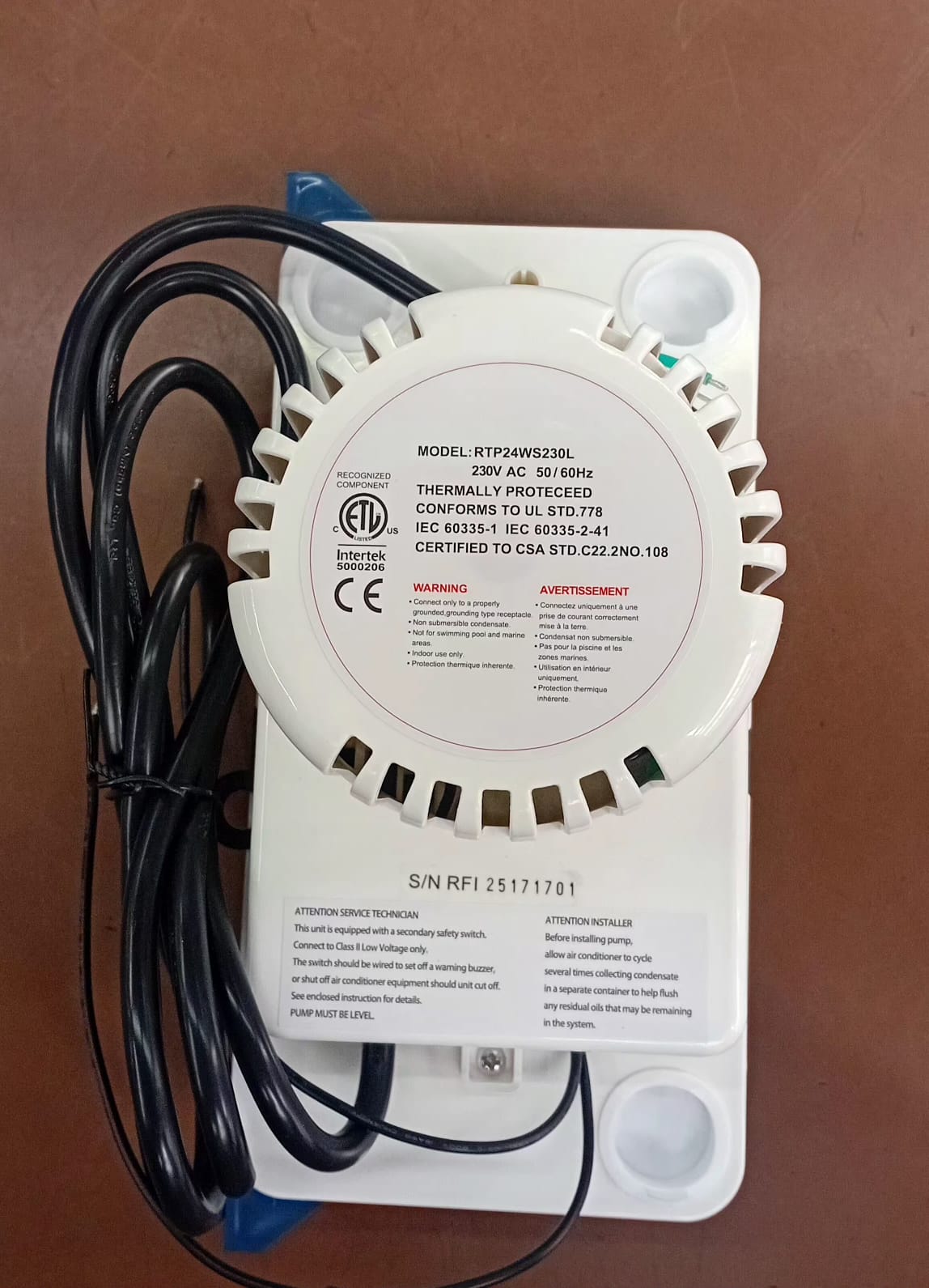 Bomba de condensado Bluestar RTP24WS230L--530 l/h