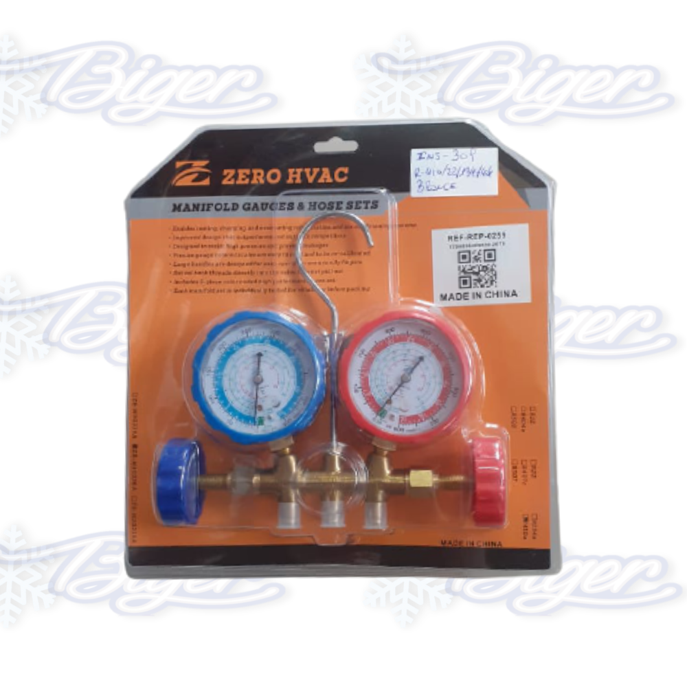 Manifold dual Zero Hvac R410-R22-R134-R404 de bronce